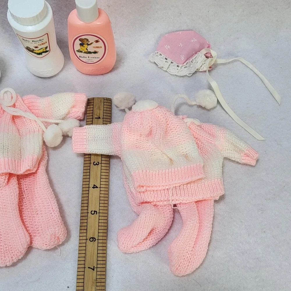 Vintage Baby Doll Clothes Lot Knit Outfits Accessories Bottles Play Set - Picture 4 of 12